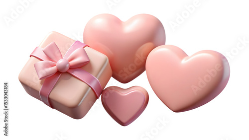 Pink plastic cute 3D cartoon decorative objects for gift wrapping and festive design elements