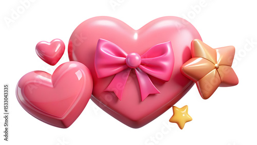 Pink plastic cute 3D cartoon decorative objects for gift wrapping and festive design elements