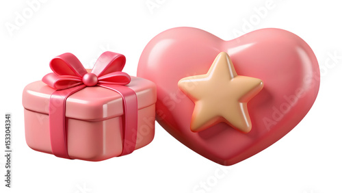 Pink plastic cute 3D cartoon decorative objects for gift wrapping and festive design elements