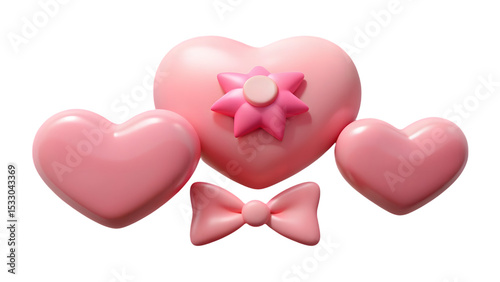 Pink plastic cute 3D cartoon decorative objects for gift wrapping and festive design elements