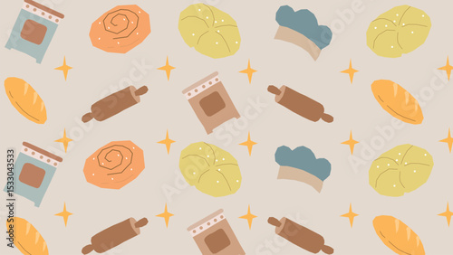 Rolling pin and bread elements background