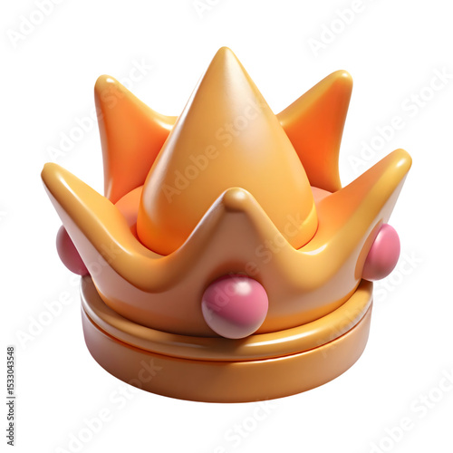 3D golden crown icon set on transparent background representing royalty, power and celebration
