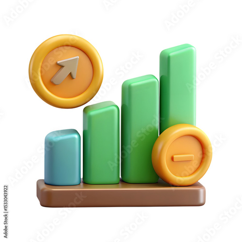 3D investment and finance icon set with percentage, currency and banking symbols on transparent background