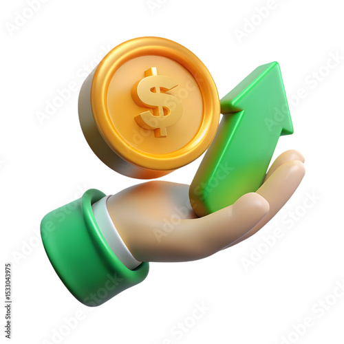 3D investment and finance icon set with percentage, currency and banking symbols on transparent background