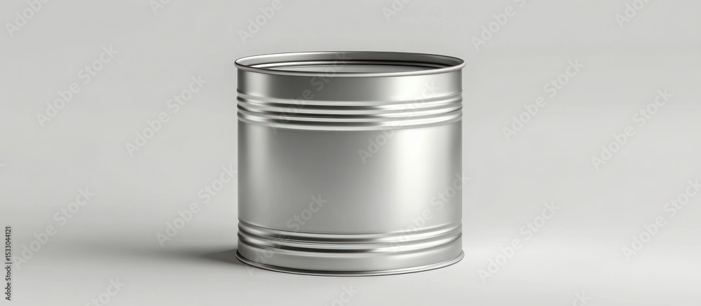 Obraz premium A simple studio shot of a plain silver metal can with ridges on a neutral background surface