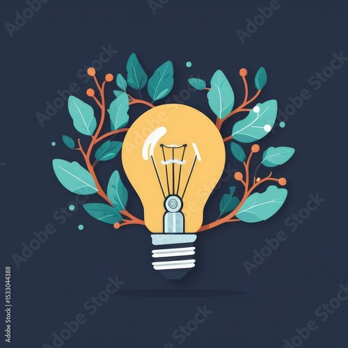 an illustration of a light bulb with a plant design inside it. this creative concept is used as an emblem to represent innovation, creativity, and growth