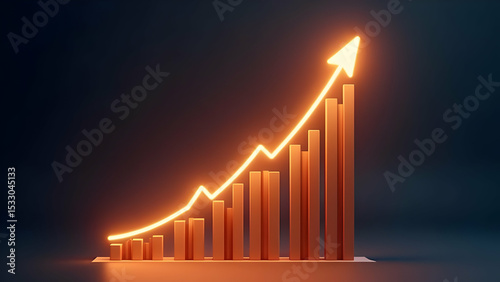 Glowing upward graph representing growth and success in business or investment context against dark background, scene 2