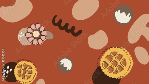 Gingerbread and flower cookie sweets background