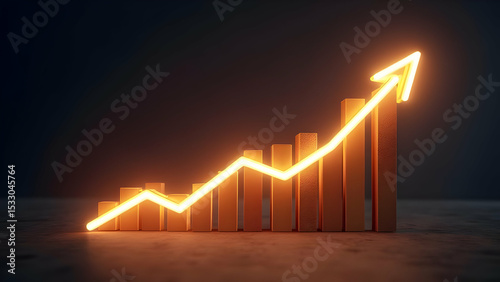 Glowing upward graph representing growth and success in business or investment context against dark background, scene 35