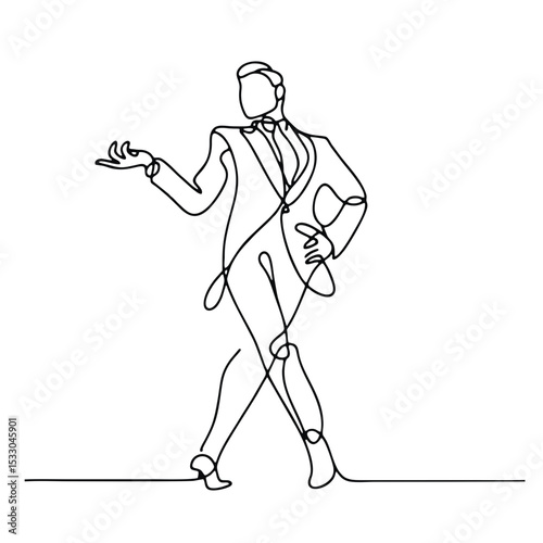 Arrogance — single-line minimalist drawing: theatrical male pose embodying pride and superiority.
