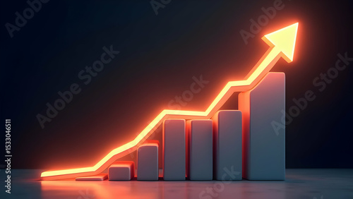 Glowing upward graph representing growth and success in business or investment context against dark background, scene 18