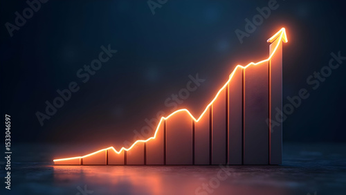 Glowing upward graph representing growth and success in business or investment context against dark background, scene 49