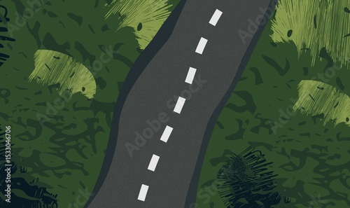 road in the forest, park, landscape top view horizontal banner