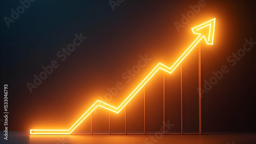 Glowing upward graph representing growth and success in business or investment context against dark background, scene 36