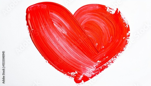 A textured, painted red heart isolated on white, symbolizing love, romance, or art