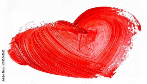 A textured, painted red heart isolated on white, symbolizing love, romance, or art