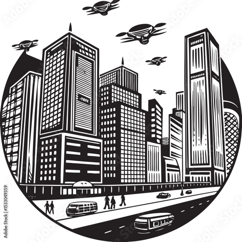 Urban vector illustration of city skylines and building silhouettes