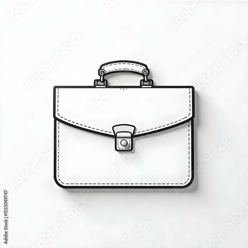 Minimalist black and white vector icon of a classic business briefcase with handle and latch, clean line art, no background