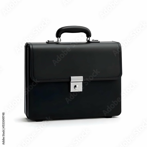Minimalist black and white vector icon of a classic business briefcase with handle and latch, clean line art, no background