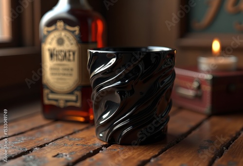 elegant onyx whiskey glass antique bottle rustic vintage setting aesthetic decor, barware, container, liquor, interior, decorative, accessory, beverage