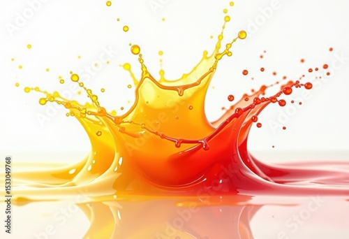 vibrant fruit juice splash colorful abstract liquid motion white background, yellow, orange, red, green, pink, tangerine, berry, lemon, apple, grapefruit