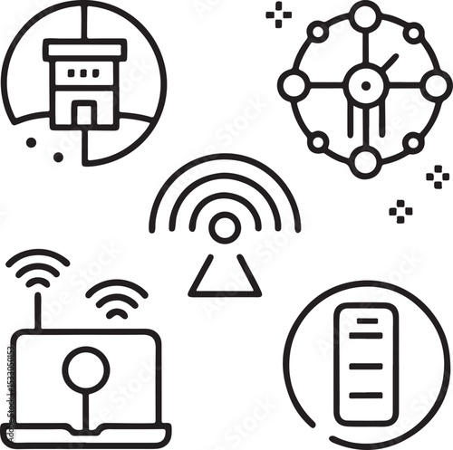 Wireless network communication icon set for internet, phone, and computer technology