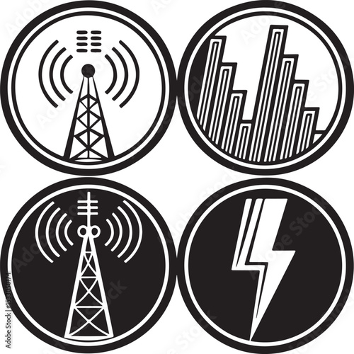 Radio tower icon vector symbol for wireless communication and internet technology