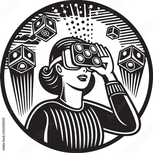 Retro vector cartoon drawing of a man in a hat and a woman with a gun, an artistic design for people