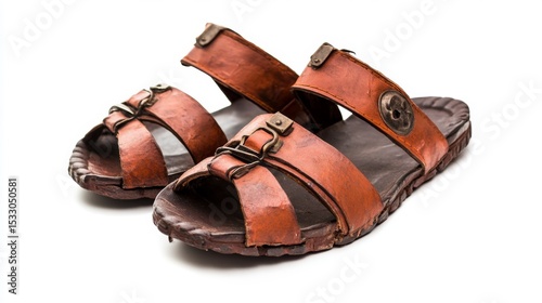 Stylish brown leather sandals with a classic design. Perfect for casual outings or beach days. Enjoy comfort and breathability in every step. Generative AI photo