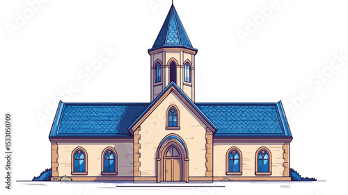 Elegant Line Drawing of Church with Blue Windows for Creative Projects