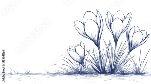 Elegant Crocus Flower Single Line Drawing with Copy Space