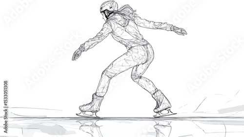 Elegant Figure Skater on Ice in Single Line Drawing Style