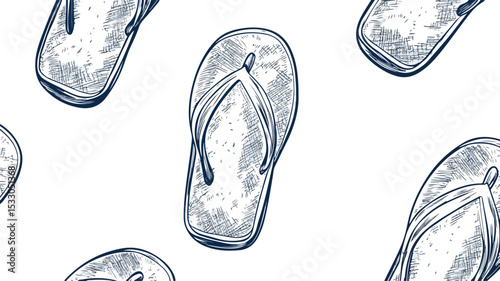 Minimalist Single Line Drawing of Flip Flops Thong Sandals by the Sea