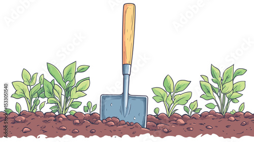 Gardening Trowel Single Line Drawing with Editable Background
