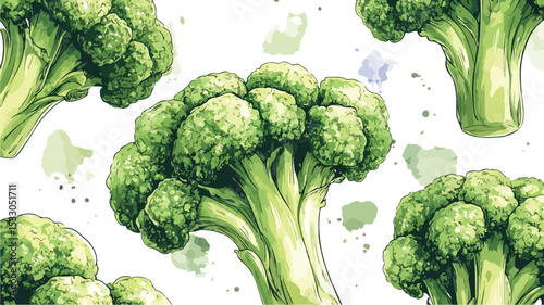 Hand Drawn Broccoli Seamless Pattern Vector Illustration
