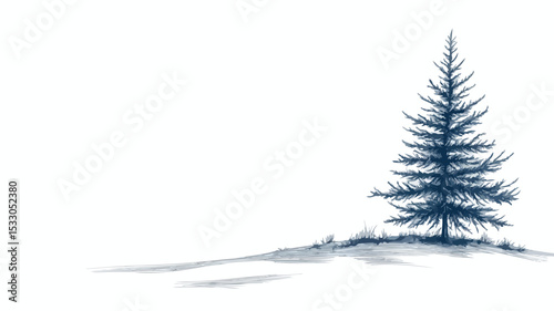 Continuous Line Drawing of Pine Tree Banner with Elegant Design
