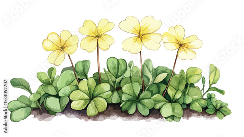 Shamrock Oxalis Wood Sorrel Plant Flower Watercolor Illustration