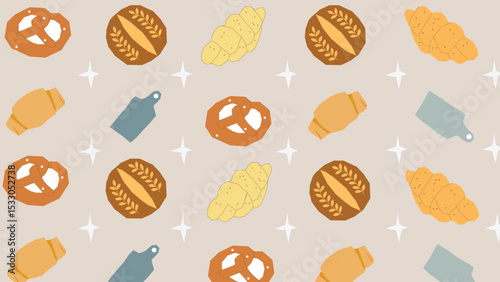 Pretzel and croissant kitchen background