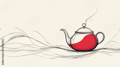 Modern Teapot Single Line Drawing Banner with Copy Space