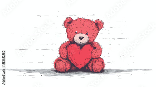 Teddy Bear Continuous Line Drawing Heart in Banner