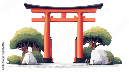 Torii Gate Icon on Transparent Background for Travel
