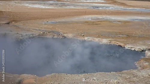 Hverir geothermal area near Lake Myvatn and Námafjall in Iceland, Europe with fumaroles and boiling mud pools