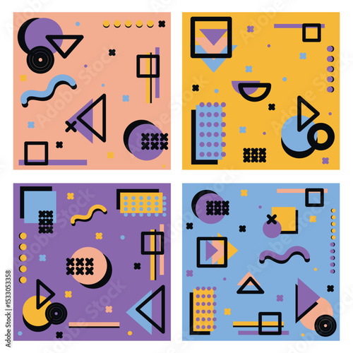 Abstract 4 piece backgrounds with different geometric shapes - illustration