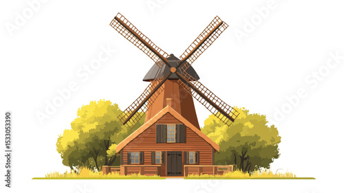 Vintage Windmill Icon on Transparent Background for Graphic Design Projects