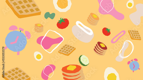 Waffles and alarm clock breakfast background