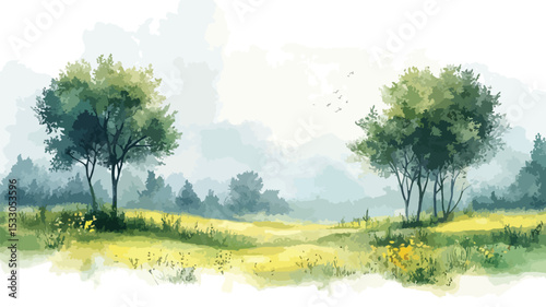 Pastel Watercolor Landscape Drawing Stock Illustration