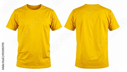 Mockup of a blank royal yellow tshirt front and back isolated on white background