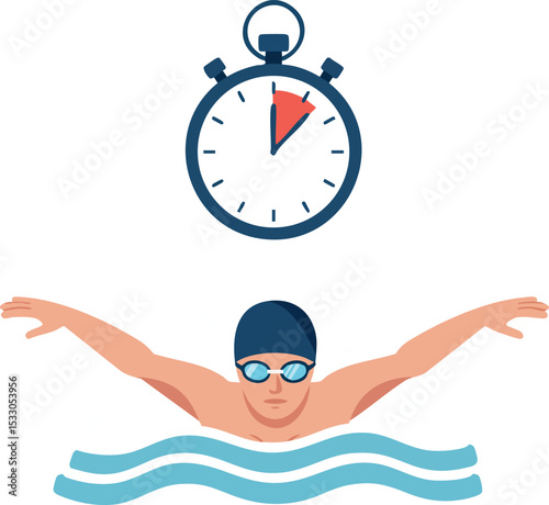 Swimmer in pool with stopwatch timing swimming race competition vector illustration 