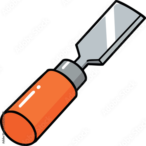 Chisel with orange handle tool for woodworking and crafts vector illustration 