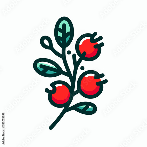 Lingonberries on a branch with detailed leaves in a fresh design and copy space